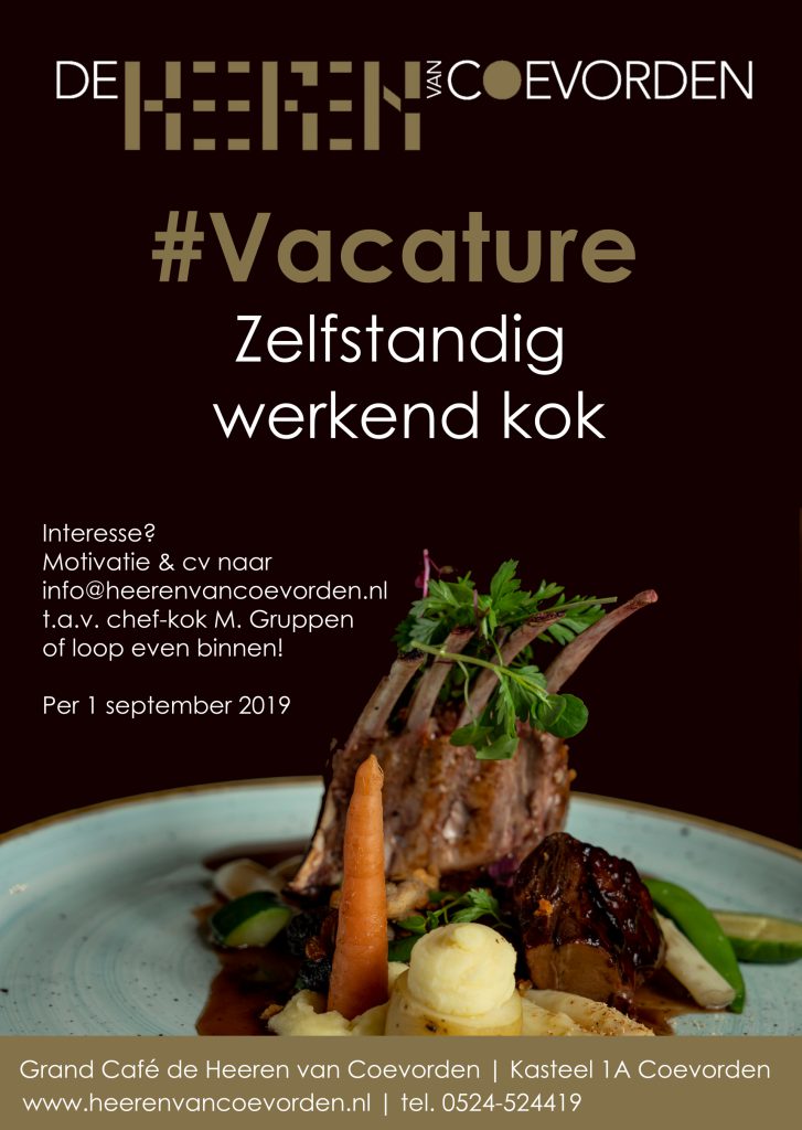 vacature zelfstandig werkend kok Grand café de Heeren van Coevorden